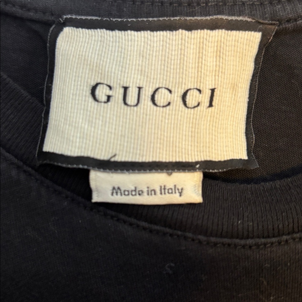 GUCCI BLACK S/S TEE SHIRT WITH BLIND FOR LOVE IN BLUE SEQUINS EMBROIDERED BEE - Picture 11 of 16
